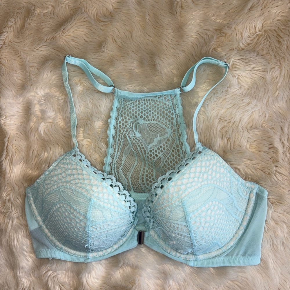 Elegant Lace Halter Bralette - Light Blue